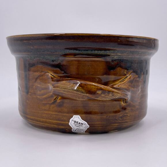 Handmade Bear Pottery Serving Bowl Dish with Lid Brown Drip Highland Wisconsin - Picture 10 of 16